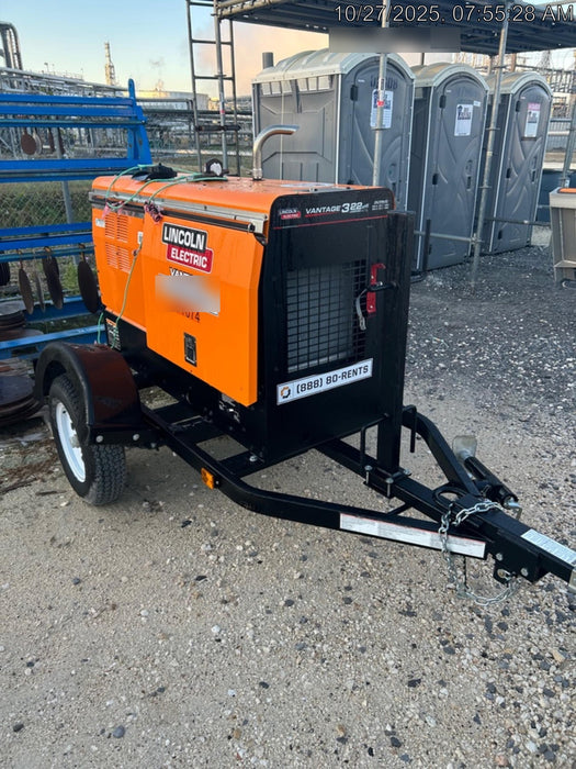 2024 Lincoln Electric Vantage 322 Welder Ready-Pak 3, Two wheel trailer, Fender and Light kit, Cable Rack, Orange