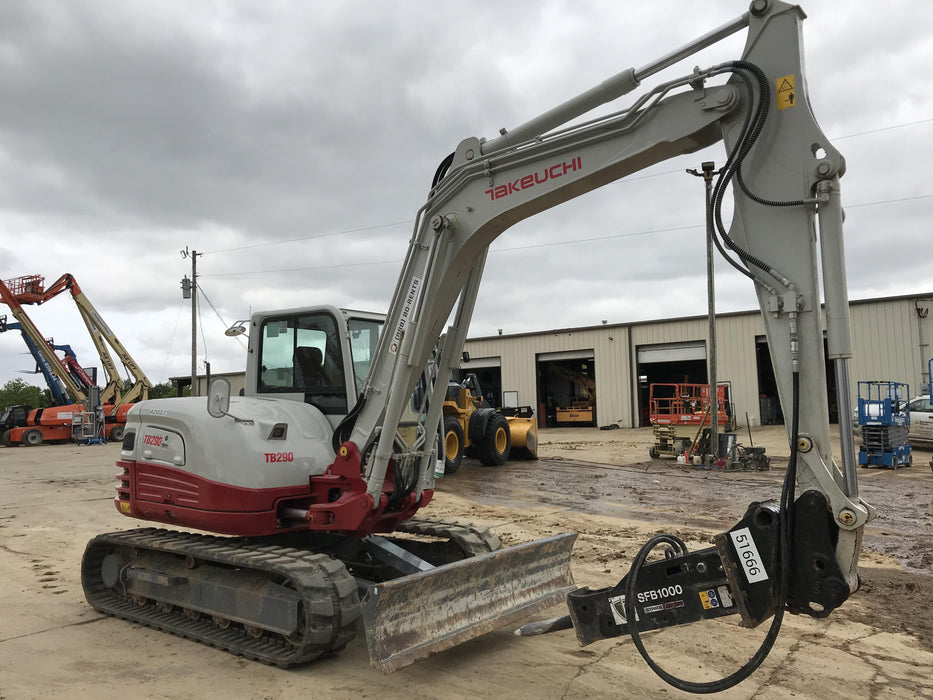 2019 Takeuchi TB290 Cab/Heat/AC Rubber tracks, Dozer blade, Travel alarm, Auxiliary hydraulics Manual QC, Hydraulic thumb, 18", 24", and 36" Buckets