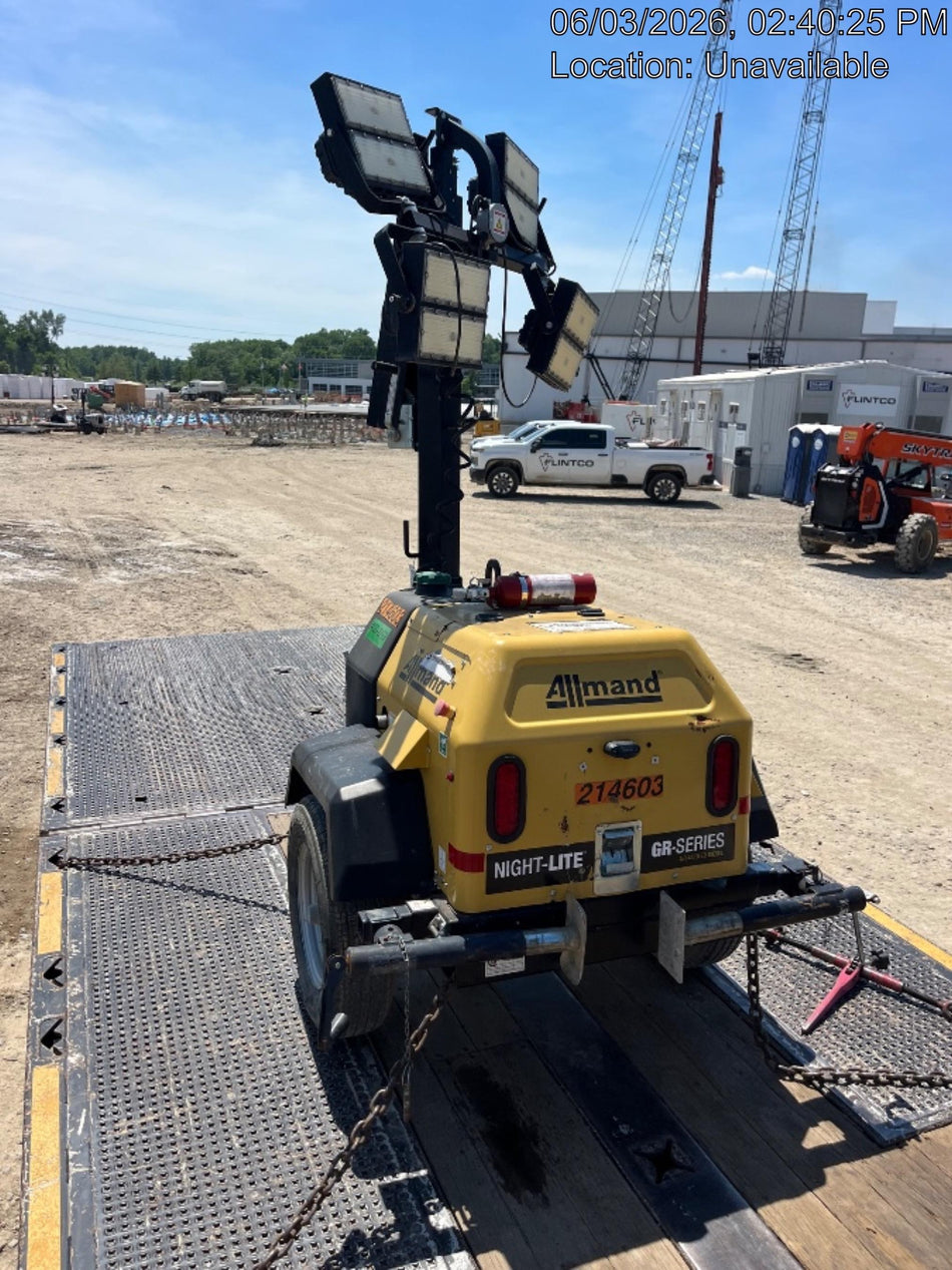 2022 Allmand NLV3GR (4) LED Light Fixture 350W, 23' Vertical Mast, 3kW Prime, Towable, Deep Sea L401, Leveling Jacks, Yanmar T4F 5.8hp
