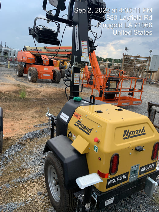 2022 Allmand NLV3GR (4) LED Light Fixture 350W, 23' Vertical Mast, 3kW Prime, Towable, Deep Sea L401, Leveling Jacks, Yanmar T4F 5.8hp