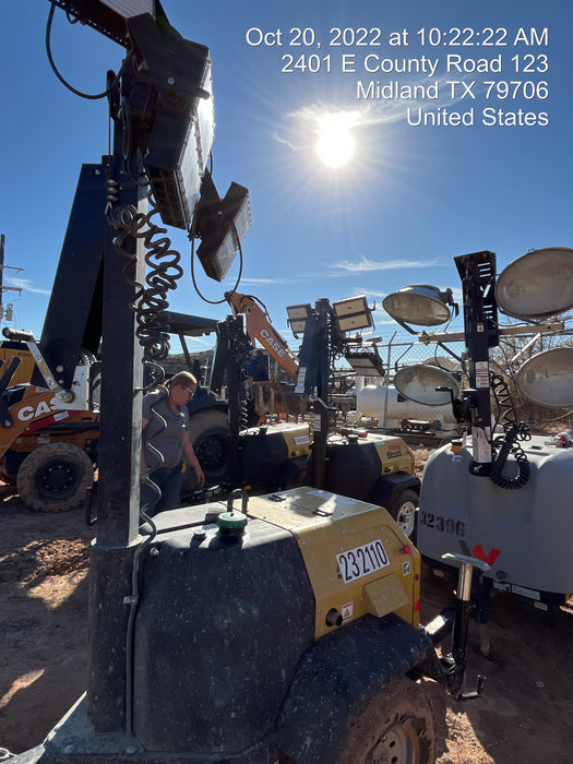 2022 Allmand NLV3GR (4) LED Light Fixture 350W, 23' Vertical Mast, 3kW Prime, Towable, Deep Sea L401, Leveling Jacks, Yanmar T4F 5.8hp