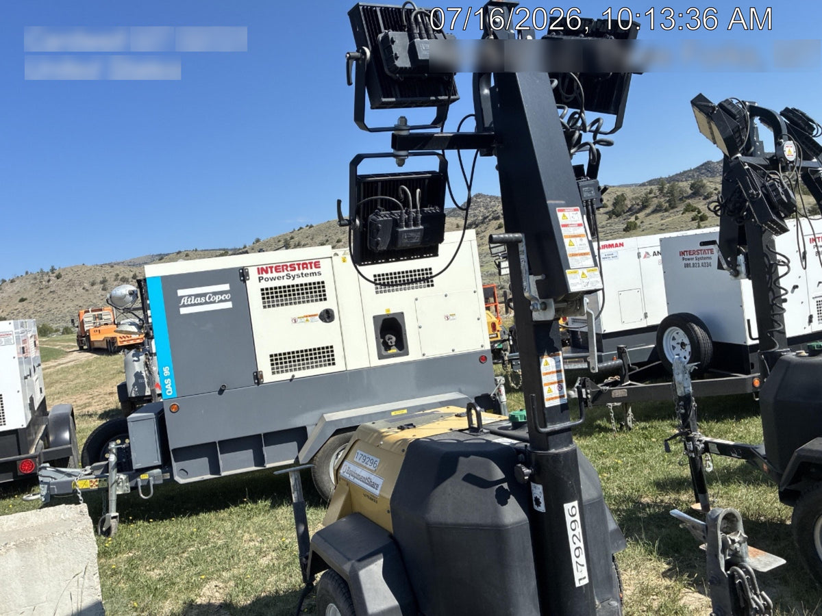 Allmand NLV3GR (4) LED Light Fixture 350W, 23' Vertical Mast, 3kW Prime, Towable, Deep Sea L401, Leveling Jacks, Yanmar T4F 5.8hp