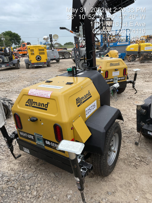 2022 Allmand NLV3GR (4) LED Light Fixture 350W, 23' Vertical Mast, 3kW Prime, Towable, Deep Sea L401, Leveling Jacks, Yanmar T4F 5.8hp