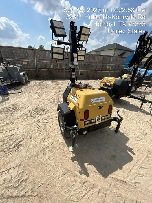 2022 Allmand NLV3GR (4) LED Light Fixture 350W, 23' Vertical Mast, 3kW Prime, Towable, Deep Sea L401, Leveling Jacks, Yanmar T4F 5.8hp