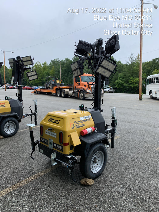 2022 Allmand NLV3GR (4) LED Light Fixture 350W, 23' Vertical Mast, 3kW Prime, Towable, Deep Sea L401, Leveling Jacks, Yanmar T4F 5.8hp