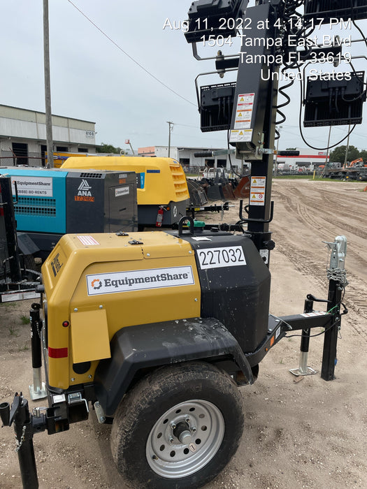 2022 Allmand NLV3GR (4) LED Light Fixture 350W, 23' Vertical Mast, 3kW Prime, Towable, Deep Sea L401, Leveling Jacks, Yanmar T4F 5.8hp