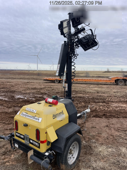 2022 Allmand NLV3GR (4) LED Light Fixture 350W, 23' Vertical Mast, 3kW Prime, Towable, ES Decals, T3