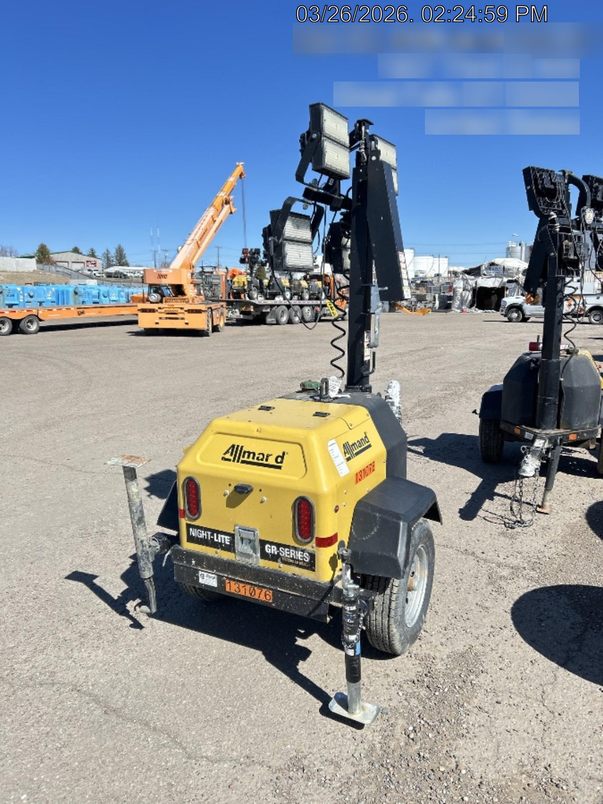 2021 Allmand NLV3GR (4) LED Light Fixture 350W, 23' Vertical Mast, 3kW Prime, Towable, Deep Sea L401, Leveling Jacks, Yanmar T4F 5.8hp