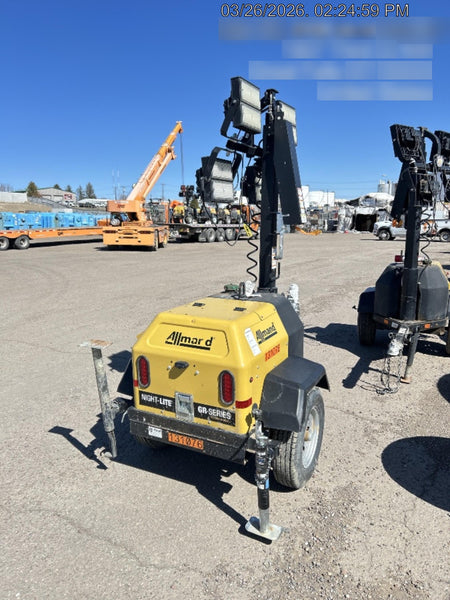 2021 Allmand NLV3GR (4) LED Light Fixture 350W, 23' Vertical Mast, 3kW Prime, Towable, Deep Sea L401, Leveling Jacks, Yanmar T4F 5.8hp