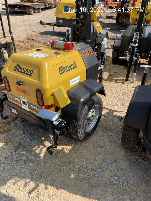 2022 Allmand NLV3GR (4) LED Light Fixture 350W, 23' Vertical Mast, 3kW Prime, Towable, Deep Sea L401, Leveling Jacks, Yanmar T4F 5.8hp