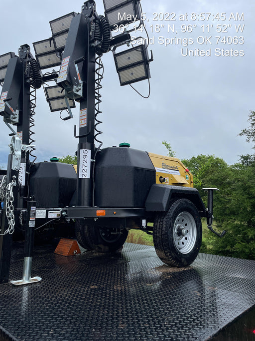 2022 Allmand NLV3GR (4) LED Light Fixture 350W, 23' Vertical Mast, 3kW Prime, Towable, Deep Sea L401, Leveling Jacks, Yanmar T4F 5.8hp