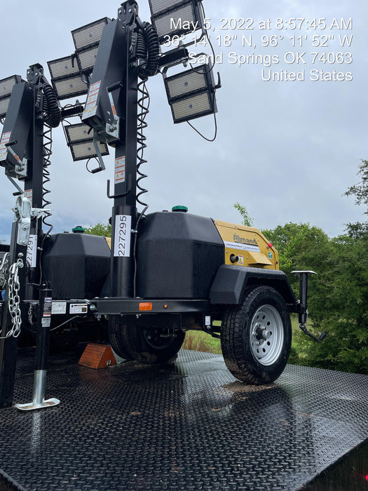 2022 Allmand NLV3GR (4) LED Light Fixture 350W, 23' Vertical Mast, 3kW Prime, Towable, Deep Sea L401, Leveling Jacks, Yanmar T4F 5.8hp