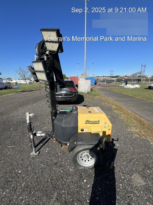 2021 Allmand NLV3GR (4) LED Light Fixture 350W, 23' Vertical Mast, 3kW Prime, Towable, Deep Sea L401, Leveling Jacks, Yanmar T4F 5.8hp