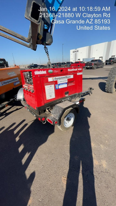 2022 Shindaiwa DGW400MDL Kubota D902 Engine, 23 HP, Dual Op Welder, Wire, Arc, Droop Stick, Tig, and CC Stick Functionality, Simulphase, 3 Phase and 1 Phase Gen Output, Single Axle NB Trlr, Slr Trckl Chrg 12V 12W, Fire Ext