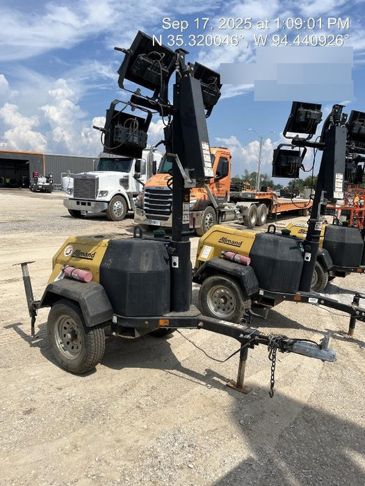 2022 Allmand NLV3GR (4) LED Light Fixture 350W, 23' Vertical Mast, 3kW Prime, Towable, Deep Sea L401, Leveling Jacks, Yanmar T4F 5.8hp