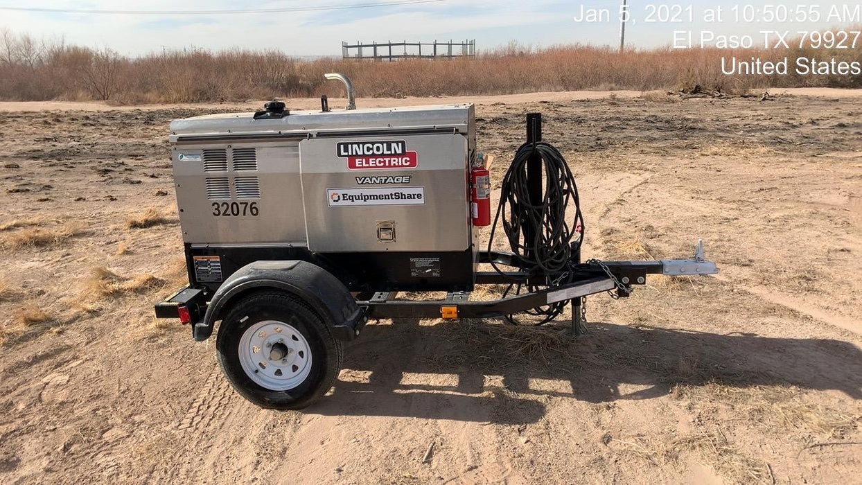 2019 Lincoln Electric Vantage 322 Welder Ready-Pak 3, Two wheel trailer, Fender and Light kit, Cable Rack
