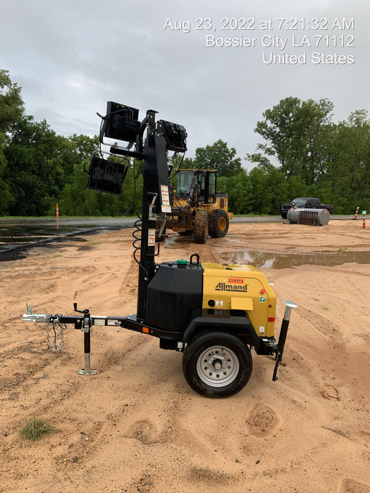 2022 Allmand NLV3GR (4) LED Light Fixture 350W, 23' Vertical Mast, 3kW Prime, Towable, Deep Sea L401, Leveling Jacks, Yanmar T4F 5.8hp