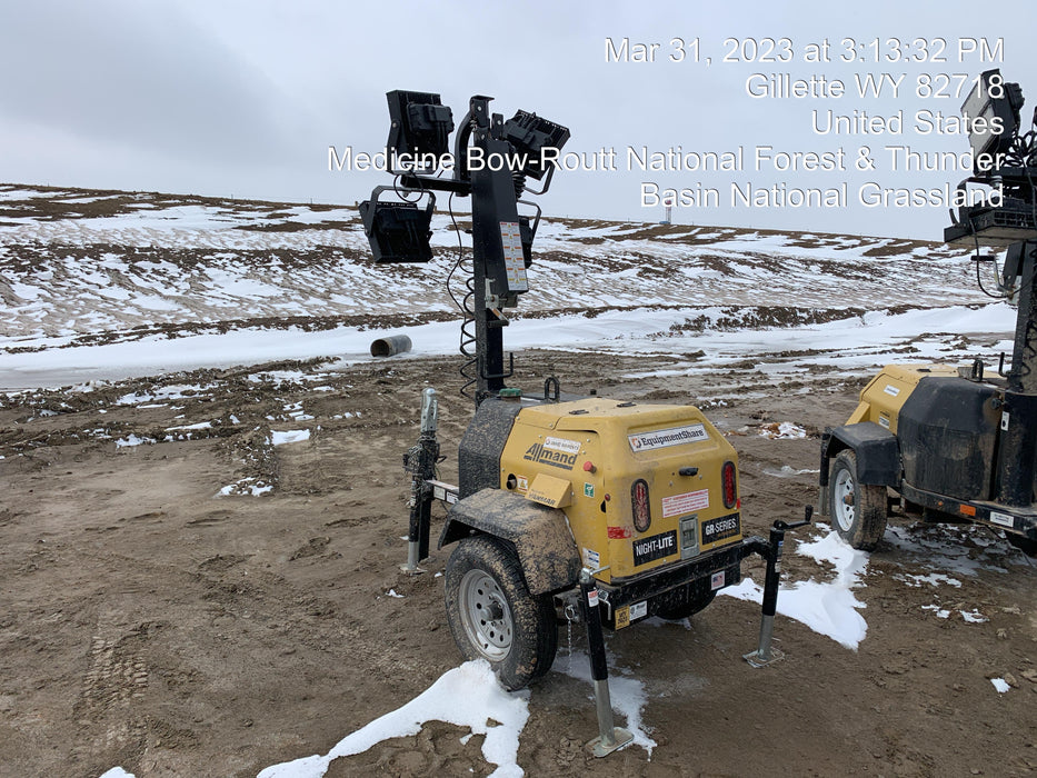 2022 Allmand NLV3GR (4) LED Light Fixture 350W, 23' Vertical Mast, 3kW Prime, Towable, ES Decals, T3