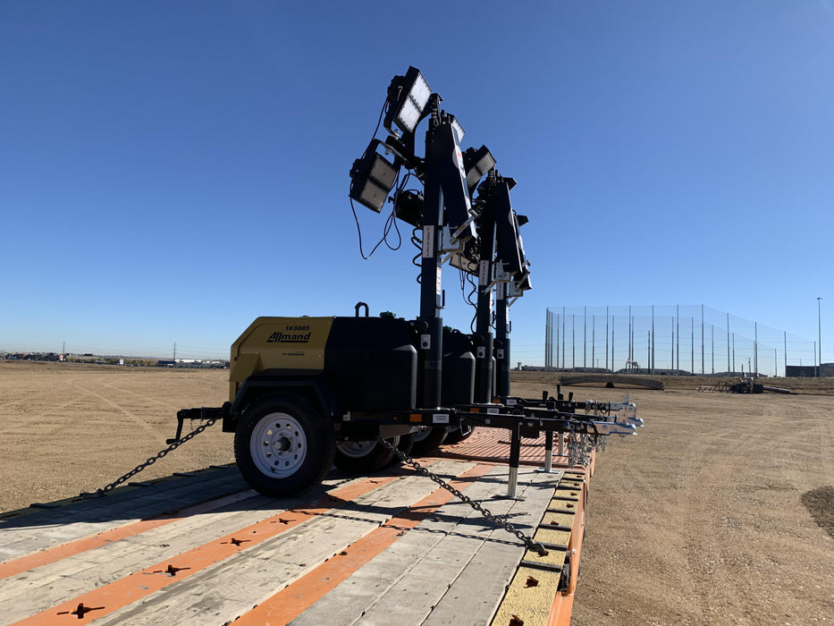 2021 Allmand NLV3GR (4) LED Light Fixture 350W, 23' Vertical Mast, 3kW Prime, Towable, Deep Sea L401, Leveling Jacks, Yanmar T4F 5.8hp