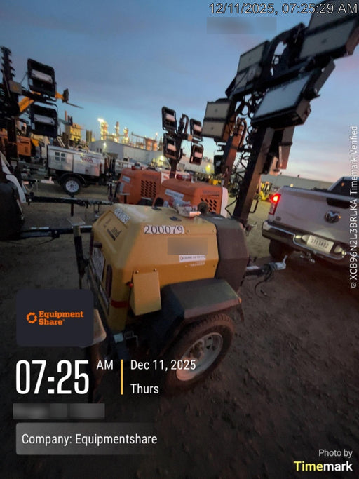 2022 Allmand NLV3GR (4) LED Light Fixture 350W, 23' Vertical Mast, 3kW Prime, Towable, Deep Sea L401, Leveling Jacks, Yanmar T4F 5.8hp