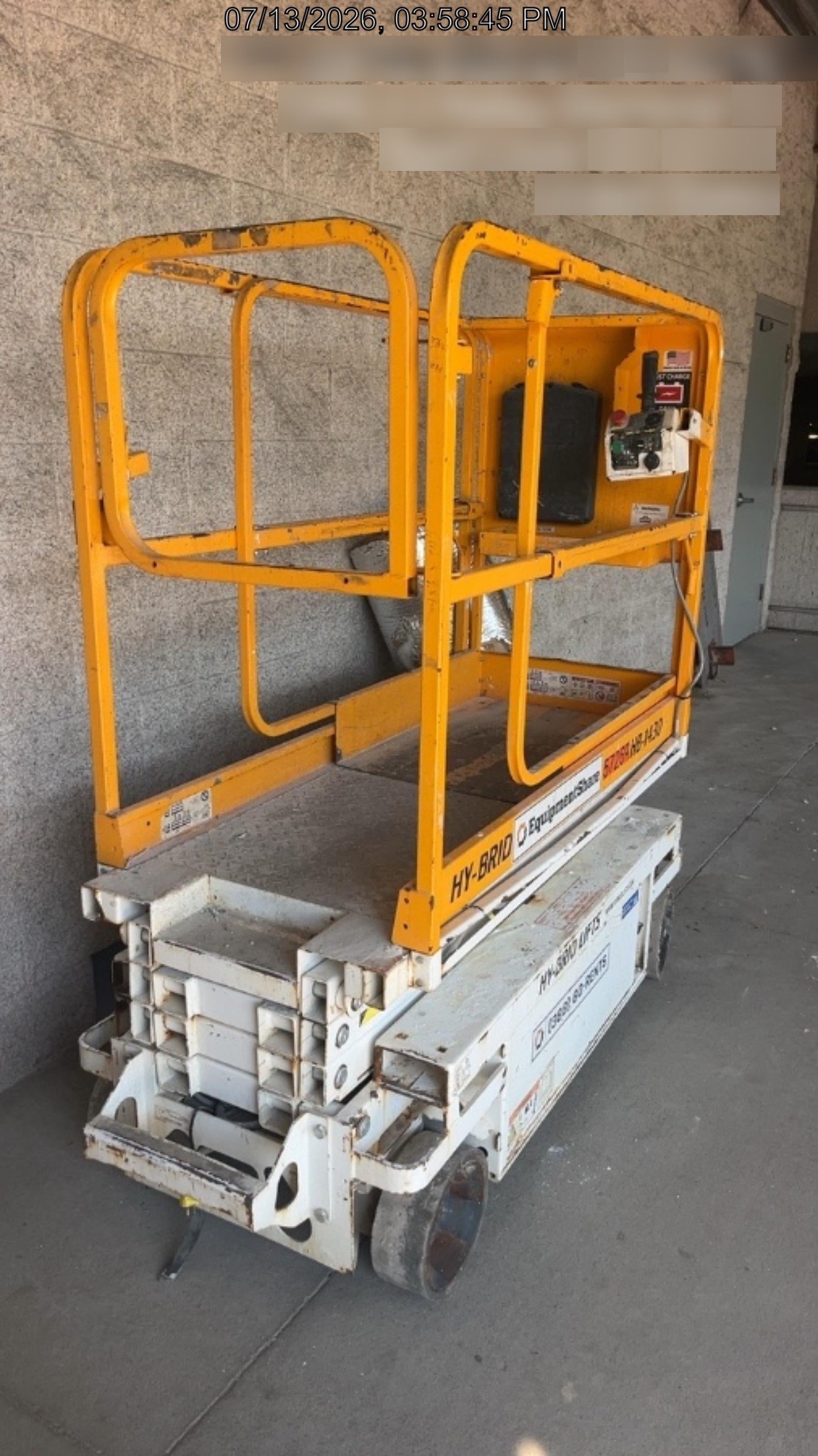 Custom Equipment HB-1430 Hy-Brid Scissor Lift
Platform capacity up to 670 lbs
Working height up to 20 ft
Weighs under 1,700 lbs
Non-marking wheels