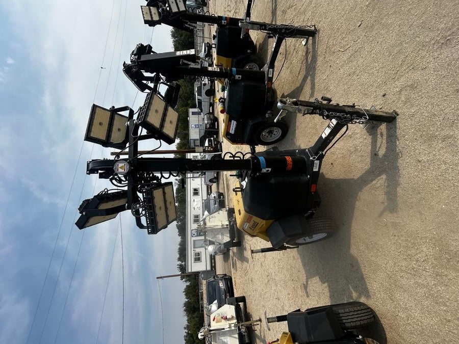 2021 Allmand NLV3GR (4) LED Light Fixture 350W, 23' Vertical Mast, 3kW Prime, Towable, Deep Sea L401, Leveling Jacks, Yanmar T4F 5.8hp