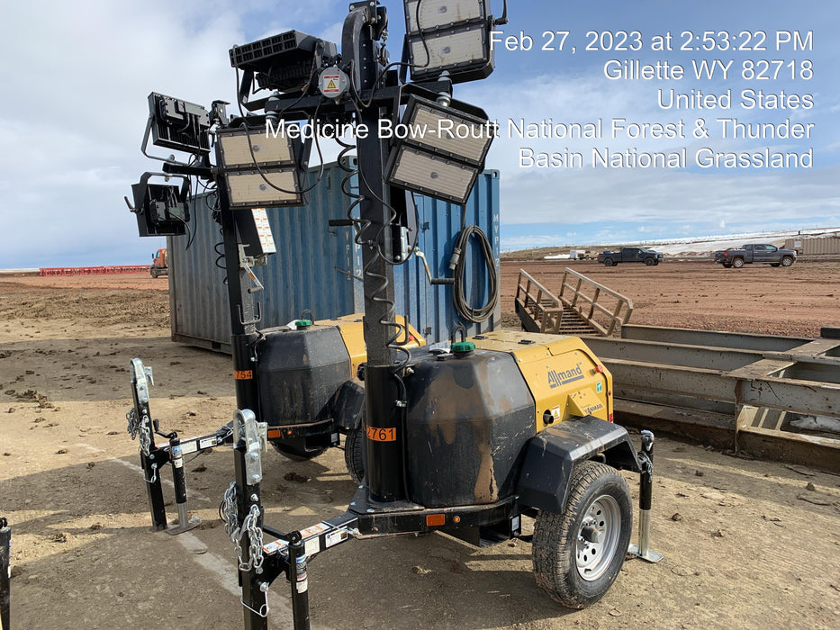 2022 Allmand NLV3GR (4) LED Light Fixture 350W, 23' Vertical Mast, 3kW Prime, Towable, ES Decals, T3