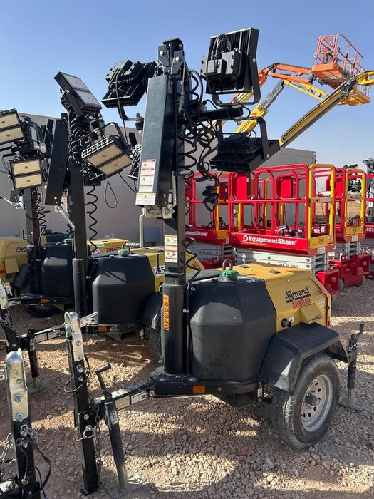 Allmand NLV3GR (4) LED Light Fixture 350W, 23' Vertical Mast, 3kW Prime, Towable, Deep Sea L401, Leveling Jacks, Yanmar T4F 5.8hp