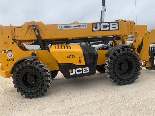 2019 JCB 512-56 Cab/Heat/Air, 109 HP, Solid Tires, STD Worklight, Beacon, Aux Hydraulics, Lifting Eye, Back up Alarm w/66" Carriage/60" Forks
