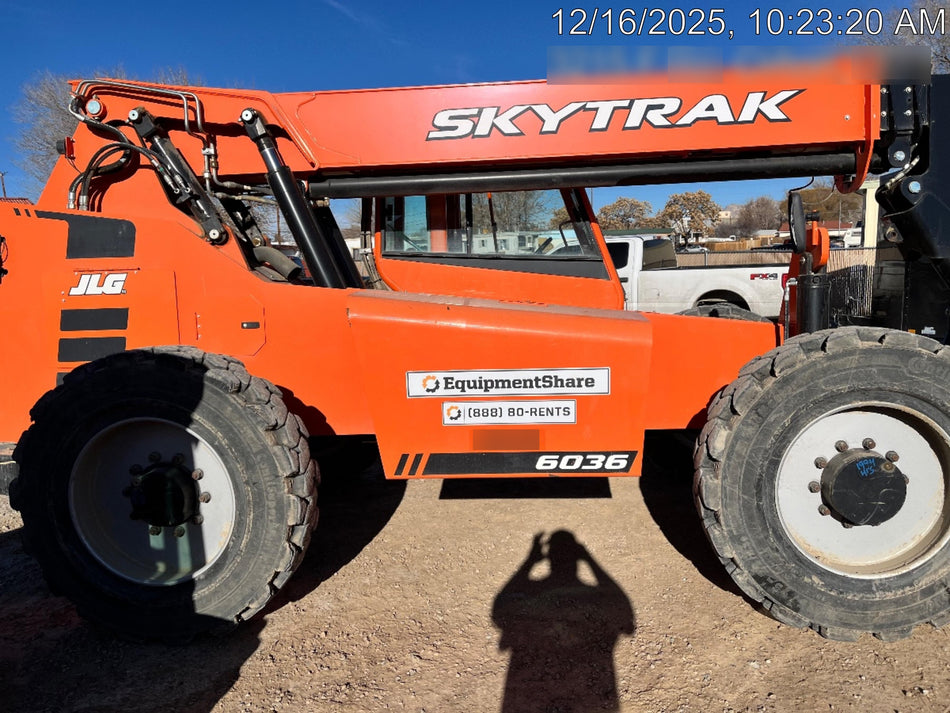 2019 Skytrak 6036 Cab/Heat/Air, Solid Tires, LED Work Lights, Beacon w/50" Carriage, 48" Pallet Forks