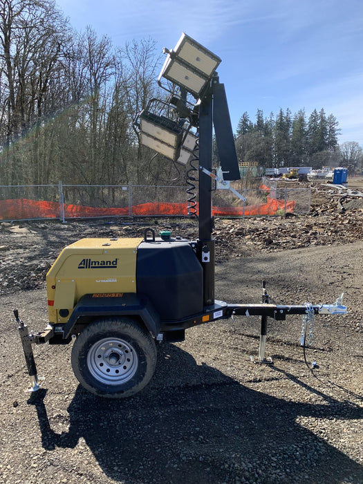 2022 Allmand NLV3GR (4) LED Light Fixture 350W, 23' Vertical Mast, 3kW Prime, Towable, Deep Sea L401, Leveling Jacks, Yanmar T4F 5.8hp