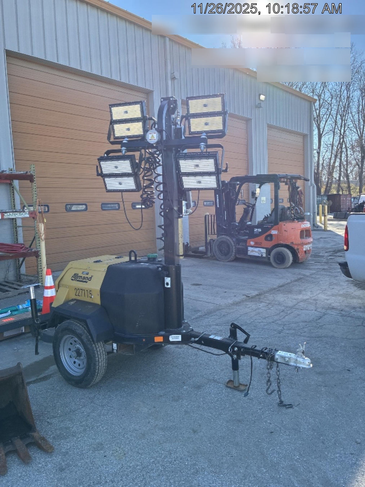 2022 Allmand NLV3GR (4) LED Light Fixture 350W, 23' Vertical Mast, 3kW Prime, Towable, Deep Sea L401, Leveling Jacks, Yanmar T4F 5.8hp