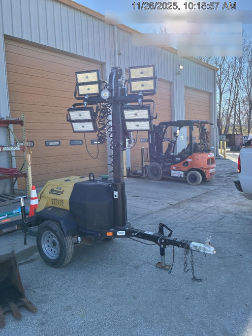 2022 Allmand NLV3GR (4) LED Light Fixture 350W, 23' Vertical Mast, 3kW Prime, Towable, Deep Sea L401, Leveling Jacks, Yanmar T4F 5.8hp