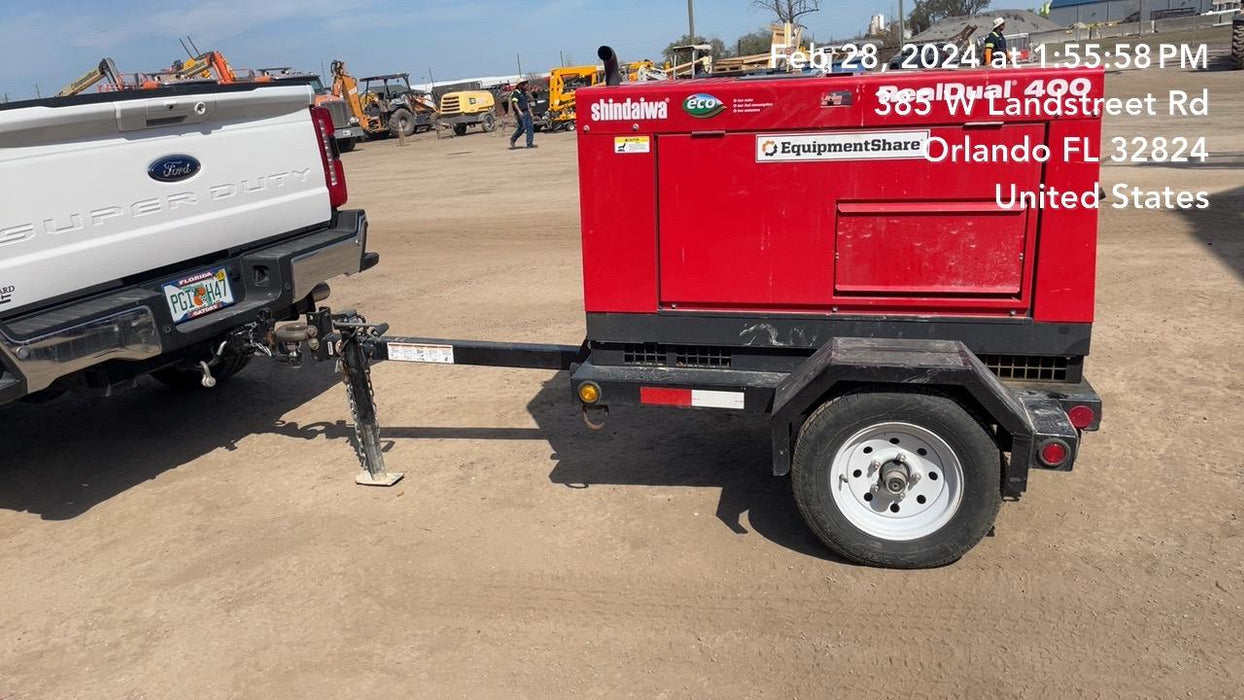 2023 Shindaiwa DGW400MDL Kubota D902 Engine, 23 HP, Dual Op Welder, Wire, Arc, Droop Stick, Tig, and CC Stick Functionality, Simulphase, 3 Phase and 1 Phase Gen Output, Single Axle NB Trlr, Slr Trckl Chrg 12V 12W, Fire Ext