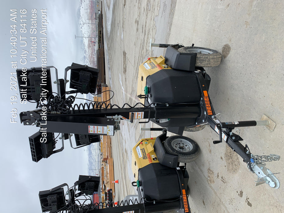 2020 Allmand NLV3GR (4) LED Light Fixture 350W, 23' Vertical Mast, 3kW Prime, Towable, Deep Sea L401, Leveling Jacks, Yanmar T4F 5.8hp