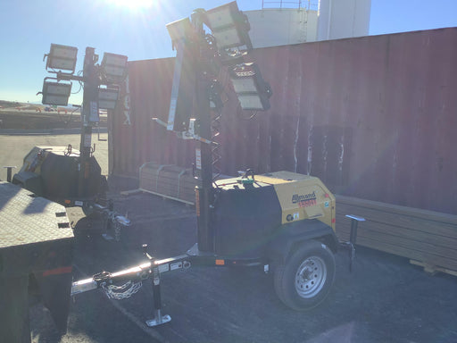 Allmand NLV3GR (4) LED Light Fixture 350W, 23' Vertical Mast, 3kW Prime, Towable, Deep Sea L401, Leveling Jacks, Yanmar T4F 5.8hp