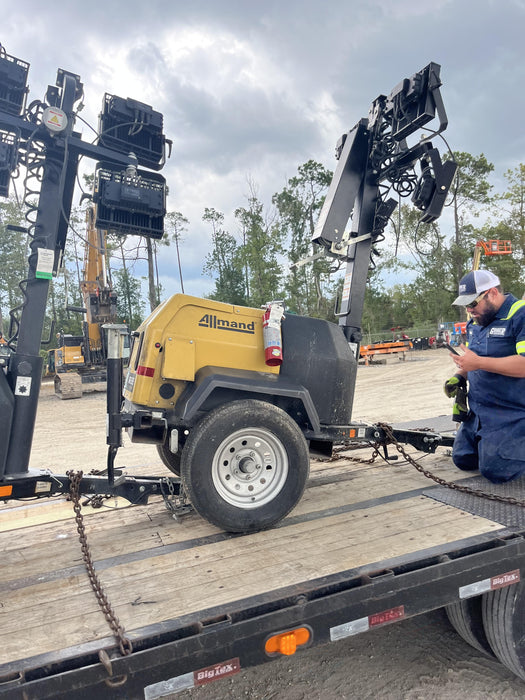 2022 Allmand NLV3GR (4) LED Light Fixture 350W, 23' Vertical Mast, 3kW Prime, Towable, Deep Sea L401, Leveling Jacks, Yanmar T4F 5.8hp