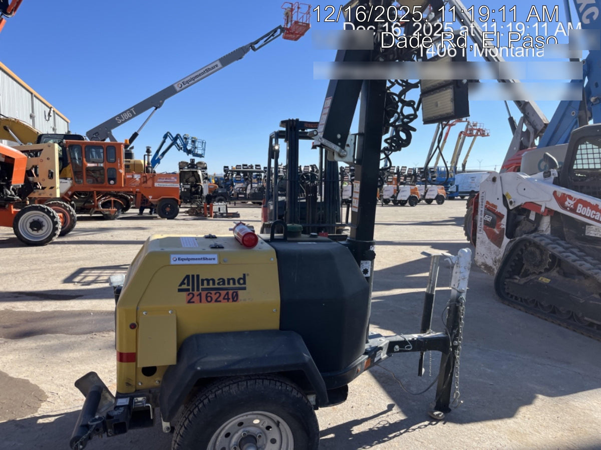 2022 Allmand NLV3GR (4) LED Light Fixture 350W, 23' Vertical Mast, 3kW Prime, Towable, Deep Sea L401, Leveling Jacks, Yanmar T4F 5.8hp