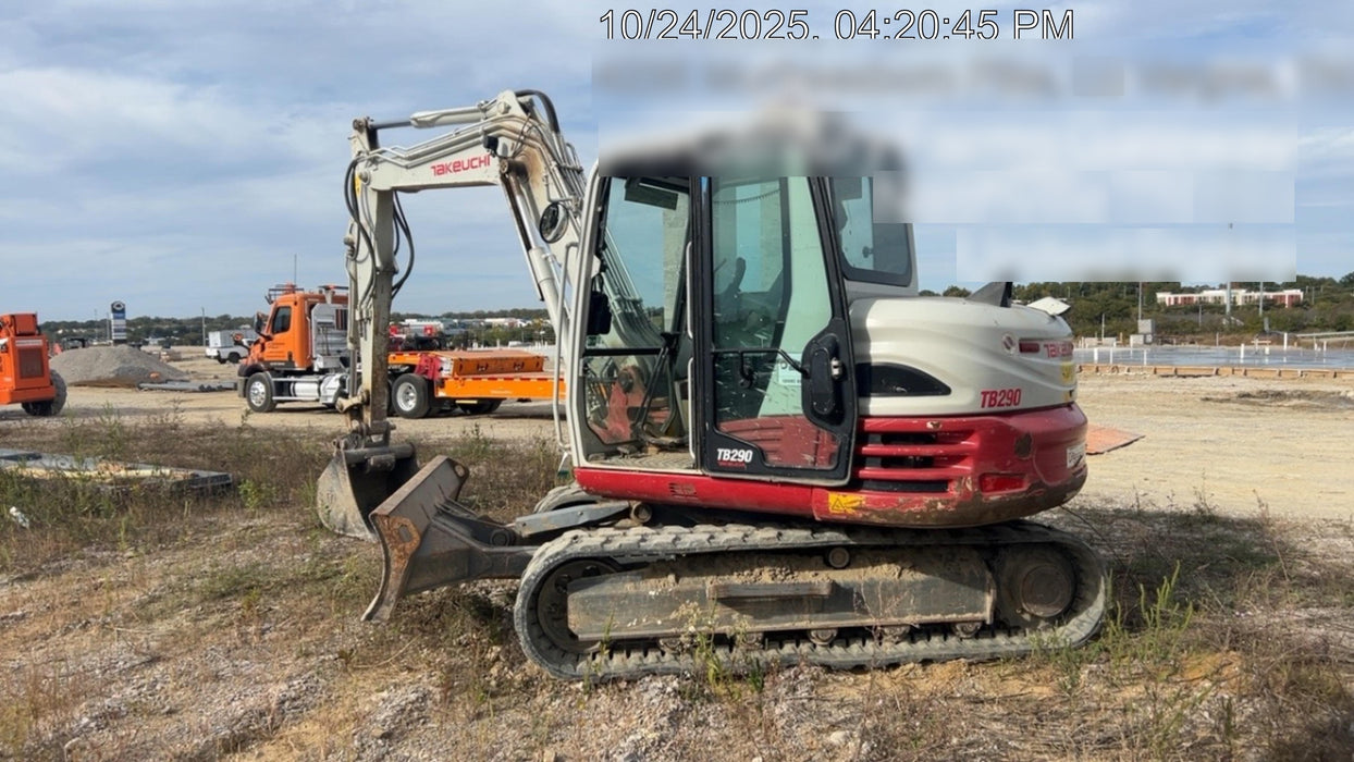 2019 Takeuchi TB290 Cab/Heat/AC Rubber tracks, Dozer blade, Travel alarm, Auxiliary hydraulics w/Manual QC, Hydraulic thumb, 18", 24", and 36" Buckets