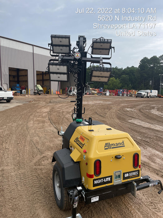 2022 Allmand NLV3GR (4) LED Light Fixture 350W, 23' Vertical Mast, 3kW Prime, Towable, Deep Sea L401, Leveling Jacks, Yanmar T4F 5.8hp