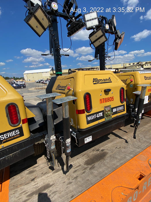 Allmand NLV3GR (4) LED Light Fixture 350W, 23' Vertical Mast, 3kW Prime, Towable, Deep Sea L401, Leveling Jacks, Yanmar T4F 5.8hp