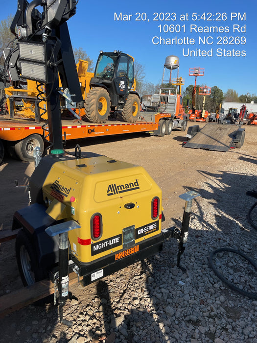 2022 Allmand NLV3GR (4) LED Light Fixture 350W, 23' Vertical Mast, 3kW Prime, Towable, Deep Sea L401, Leveling Jacks, Yanmar T4F 5.8hp