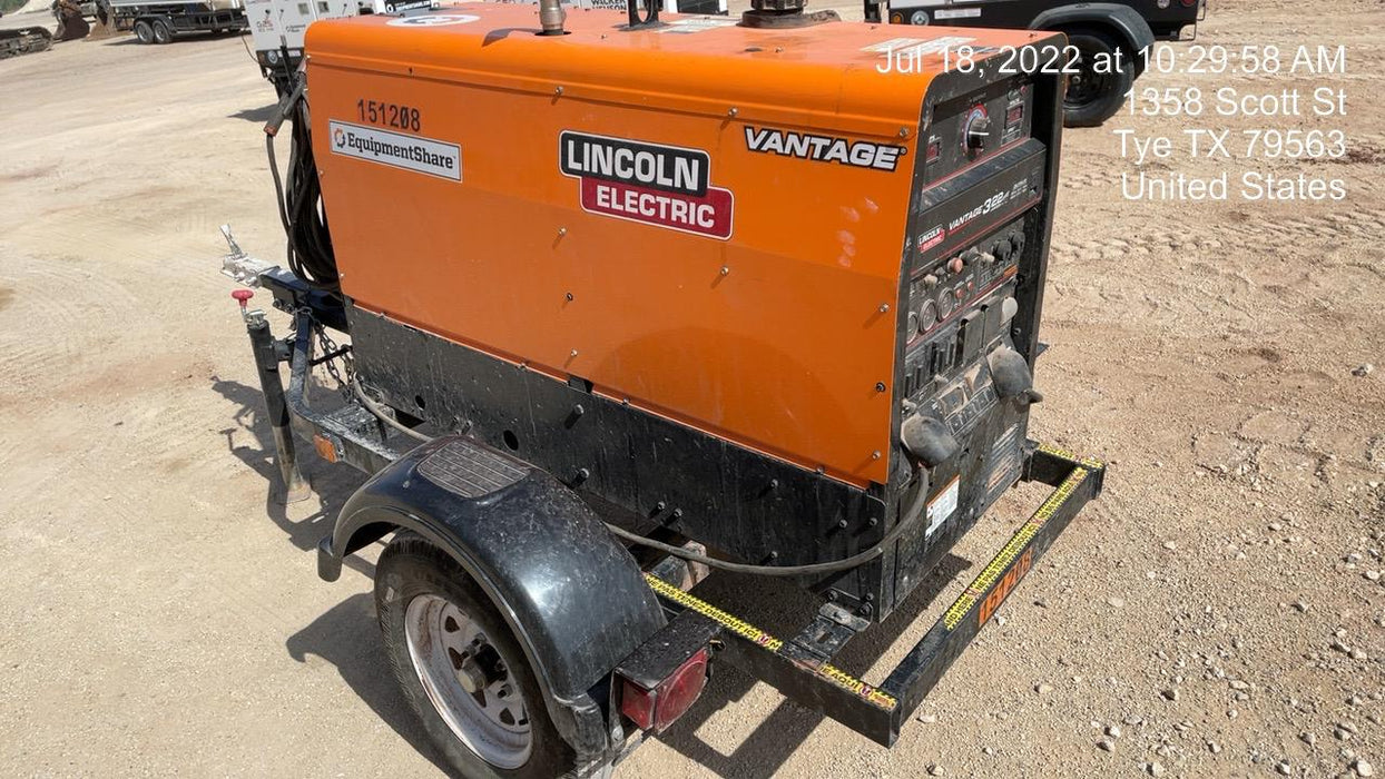 2021 Lincoln Electric Vantage 322 Vantage 322 Ready Pak 3 w/ Telematics & Decals, ORANGE (includes trailer, cable rack, fender light kit)
