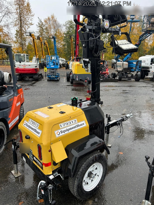 Allmand NLV3GR (4) LED Light Fixture 350W, 23' Vertical Mast, 3kW Prime, Towable, Deep Sea L401, Leveling Jacks, Yanmar T4F 5.8hp