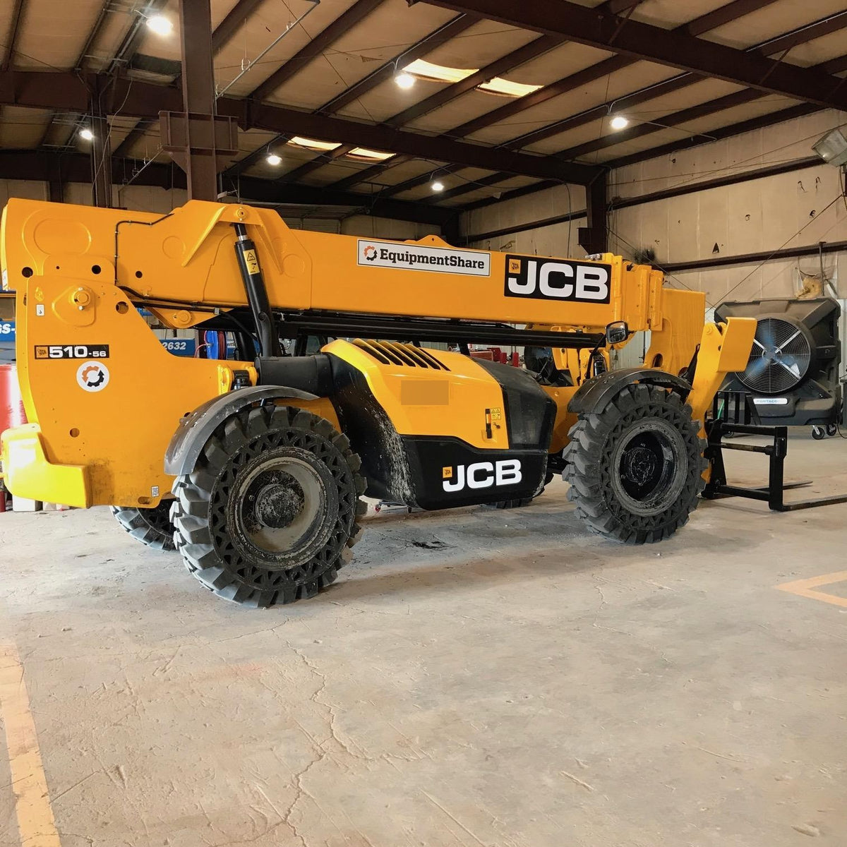2019 JCB 510-56 Canopy, 74 HP, Solid Tires, STD Worklight, Beacon, Aux Hydraulics, Lifting Eye, Back up Alarm w/66" Carriage/60" Forks