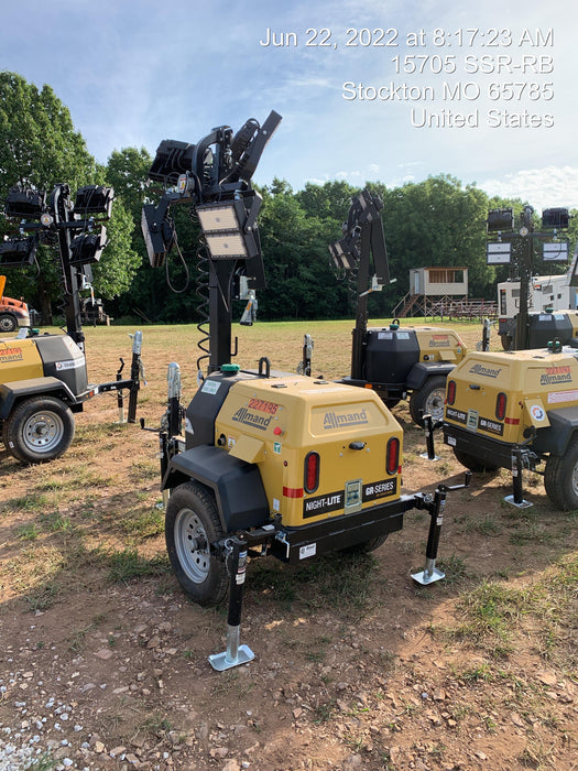 2022 Allmand NLV3GR (4) LED Light Fixture 350W, 23' Vertical Mast, 3kW Prime, Towable, Deep Sea L401, Leveling Jacks, Yanmar T4F 5.8hp