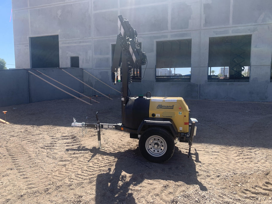 Allmand NLV3GR (4) LED Light Fixture 350W, 23' Vertical Mast, 3kW Prime, Towable, Deep Sea L401, Leveling Jacks, Yanmar T4F 5.8hp