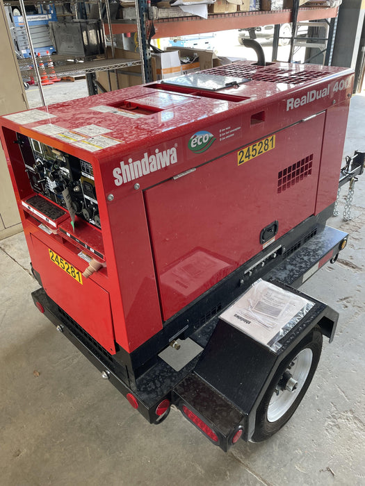 2022 Shindaiwa DGW400MDL Kubota D902 Engine, 23 HP, Dual Op Welder, Wire, Arc, Droop Stick, Tig, and CC Stick Functionality, Simulphase, 3 Phase and 1 Phase Gen Output, Single Axle NB Trlr, Slr Trckl Chrg 12V 12W, Fire Ext