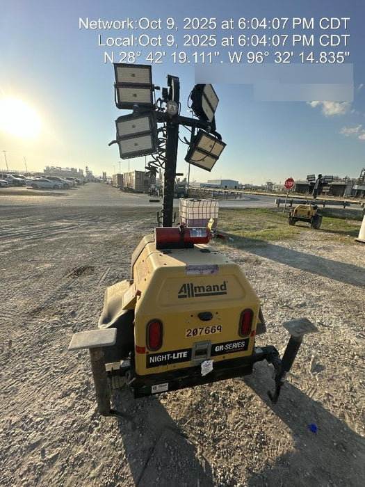 2022 Allmand NLV3GR (4) LED Light Fixture 350W, 23' Vertical Mast, 3kW Prime, Towable, Deep Sea L401, Leveling Jacks, Yanmar T4F 5.8hp