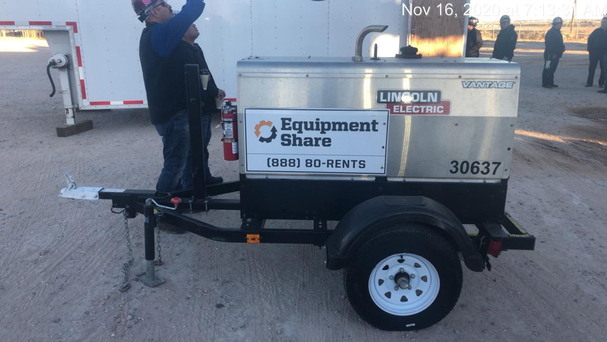 2019 Lincoln Electric Vantage 322 Welder Ready-Pak 3, Two wheel trailer, Fender and Light kit, Cable Rack